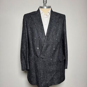 Vtg Hart Schaffner Marx Double Breasted Blazer Jacket 100% Silk Lined Mens 46XL